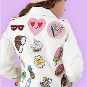 Lola + The Boys White Vegan Leather Jacket with Vibrant Patches size 8